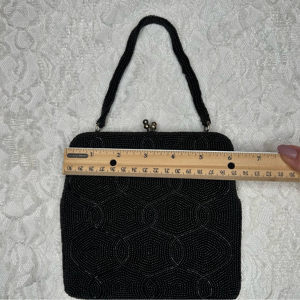 Dellil Vintage 60's Hand Made Black Beaded Evening Handbag Glamcore Quiet Luxury - Picture 17 of 17